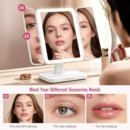 EASEHOLD 2000mAh Rechargeable Lighted Makeup Vanity Mirror, Foldable 64 LED - color: Cool White-2000 Mah Rechargable