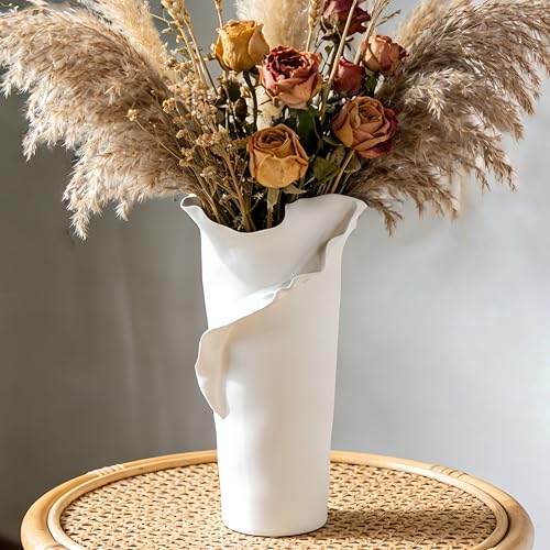 Abstract Irregular Ceramic Vase, White - size: 21" x 20" x 32"