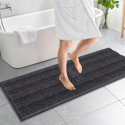 OLANLY Thick Bathroom Runner Rugs 59x20, Soft Chenille Bath Rugs, Dark Grey - color: Dark Grey, size: 59" X 20"