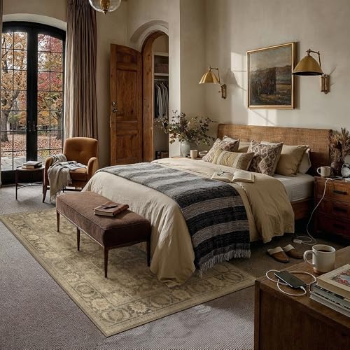 PureCozy 5x7 Brown Area Rug for Bedroom Vintage Distressed - color: Brown, size: 5' x 7' (Rectangular)