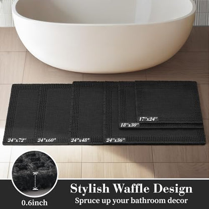 RESARE Waffle Bath Mat for Bathroom, Non Slip Bathroom Rugs 20"x32" Black - color: Black, size: 20" X 32"