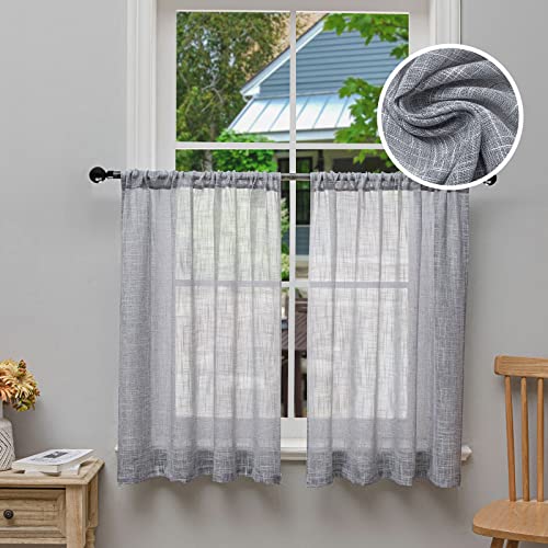Beda Home Linen Textured Curtain Panels Kitchen Living Room-Grey 36Wx36L - color: Grey, size: 36"W x 36"L (Pack of 2)