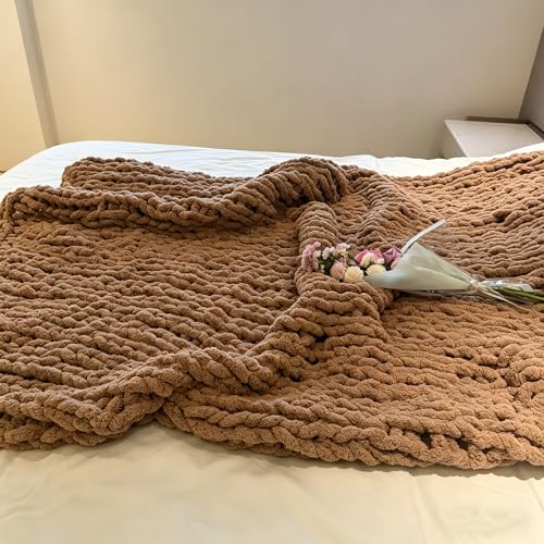 Soft Chunky Knit Throw Blanket for Couch, Cozy Warm Knitted Blankets - color: Light Brown, size: 48"x71"(Large Size Throw)
