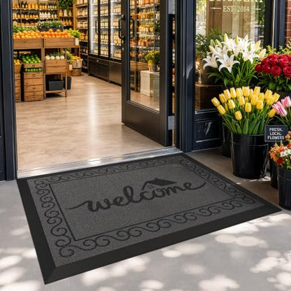 LUMI Outside Welcome Door Mat 24x36, Non-Slip Heavy Duty Dirt Trapper, Grey - color: Grey Welcome Home, size: 24"x36"