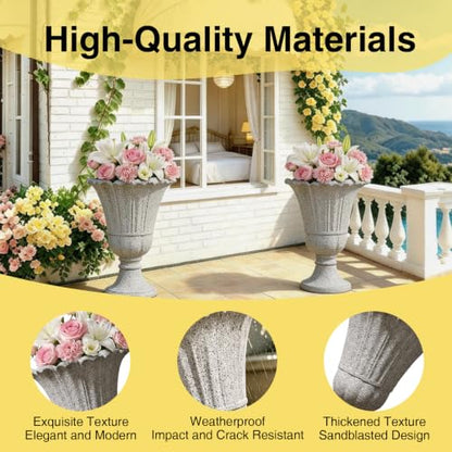 NicBex 24" Tall Urn Planters for Outdoor Plants Set of 2 - Grey Petal - color: Light Grey