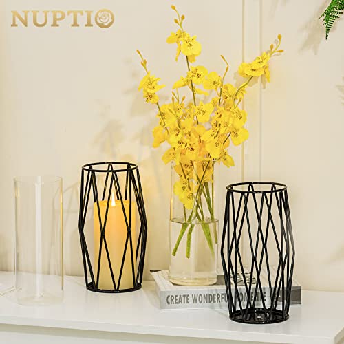 NUPTIO Black Geometric Hurricane Glass Candle Holder, 1 Piece - color: Black, size: Small