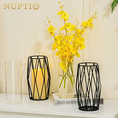 NUPTIO Black Geometric Hurricane Glass Candle Holder, 1 Piece - color: Black, size: Small