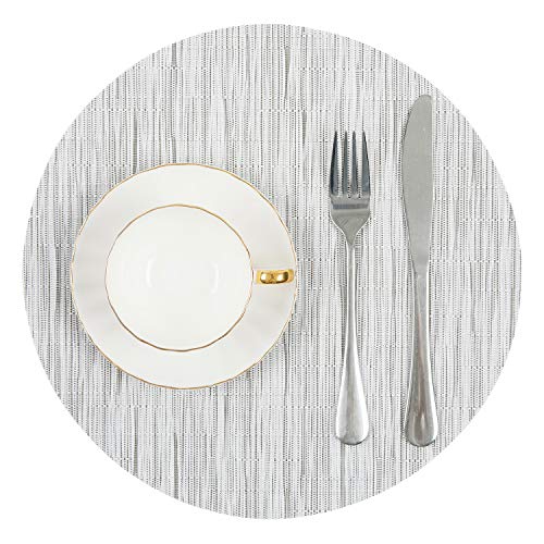 SHACOS Small Round Table Placemats Set of 5 Wedge Shaped Place Mat with Round Centerpiece Mat Heat Resistant Table Mats Washable (5, Gray White) - color: Gray White