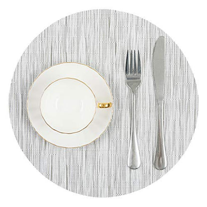 SHACOS Small Round Table Placemats Set of 5 Wedge Shaped Place Mat with Round Centerpiece Mat Heat Resistant Table Mats Washable (5, Gray White) - color: Gray White