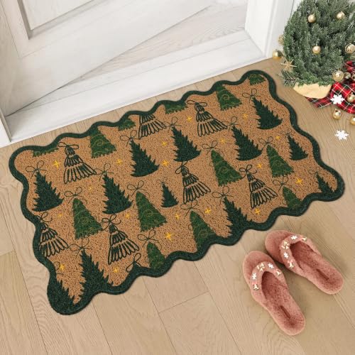 Dunzy Christmas Tree Doormat Outdoor Xmas Front Door Mat with Tree Bow Star - style: Christmas Tree