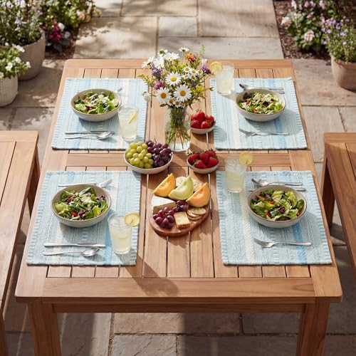Artoid Mode Sky Blue Woven Braided Stripe Placemats Set of 4-12x18 Inch - color: Sky Blue, size: 12" x 18", 4 Pcs