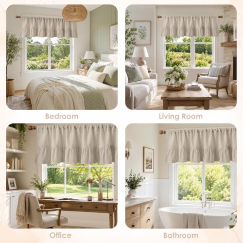 Emvency Modern Valances for Windows, Line Ruffle Hem, 2 Pack 52x18 Inch, - color: Beige Modern