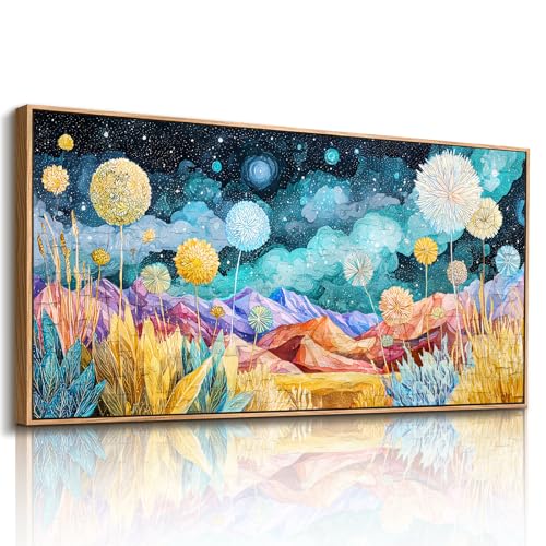 crmotu Colorful Large Wall Art, Whimsical Landscape Canvas Prints 20"x40" - color: Teal Gold, size: 40"L x 20"W