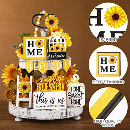 FairySandy 11 Pcs Sunflower Tiered Tray Decor Summer Rustic Home Farmhouse - style: Sunflower