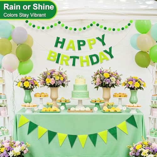 Pre-Strung Felt Happy Birthday Banner Green Garland Set - color: Ombre Green
