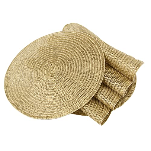SHACOS Glitter Gold Round Braided Placemats Set of 8 Sparkle Washable 15 inch Round Table Mats Woven Place Mats for Christmas Party Dining Table (Gold, 8) - color: Gold, size: Set of 8