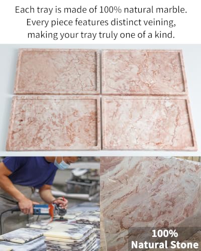Real Luxurious Natural Marble Vanity Tray Genuine Marble Storage Tray for Home Decor Stone Tray for Bathroom/Kitchen/Vanity/Dresser Non-Resin/Non-Ceramic/Cream Rose - color: Marble Tray-cream Rose, size: 11" x 7.5" x 0.7"