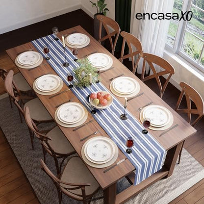 Encasa XO Table Runner, Woven Cotton Dining Linens 13"x72" Blue - color: Franca Blue Stripes, size: 13x72 in