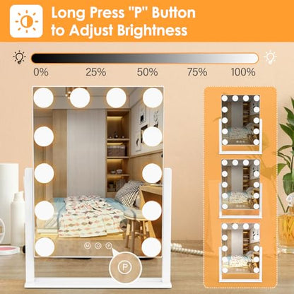 Dirket Vanity Mirror with Lights, Hollywood Lighted Makeup Mirror with 3 Color Lighting Modes and 12 Dimmable Bulbs, Detachable 5X Magnification, Smart Touch Control, 360°Rotation, White - color: 12 Bulbs