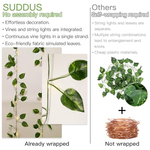 suddus 13.1FT 40LED Pothos Vine with Lights Battery Operated Copper Wire - color: Pothos, size: 40 LED-Battery