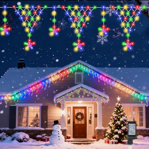 Christmas Icicle Lights, Outdoor Christmas Lights, 13.8FT 218 LED 8 Modes Curtain String Light, Plug-in LED Fairy Light for Wedding, Party, Indoor, Christmas Decoration - Multicolored - color: Multicolor