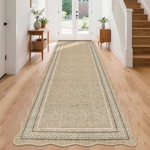 GarveeHome Scalloped Runner Rug for Hallway 2x10 Non Slip Washable, Jute - color: Jute Color, size: 2' x 10' (Runner)
