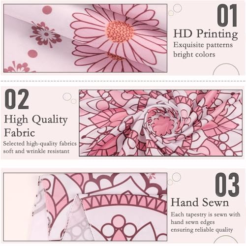 Pink Mandala Tapestry for Bedroom Aesthetic, Boho Art Large Wall Hanging - color: A Pink Mandala Tapestry, size: 48"L x 36"W