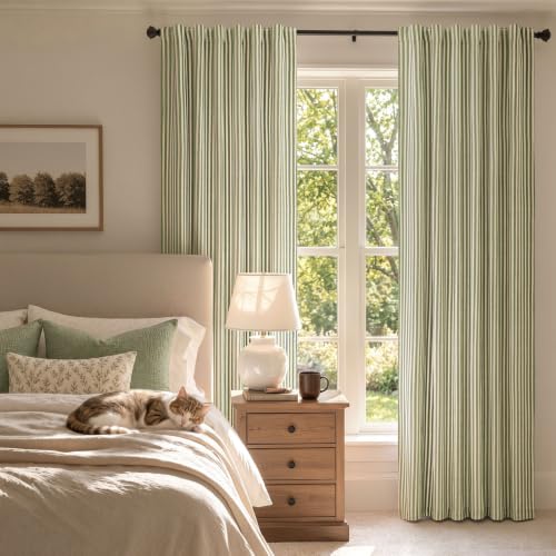 jinchan Linen Blackout Curtains Back Tab 84 Inch 2 Panels Striped Green - color: Green Stripe Lined, size: 50"W x 84"L (Pack of 2)
