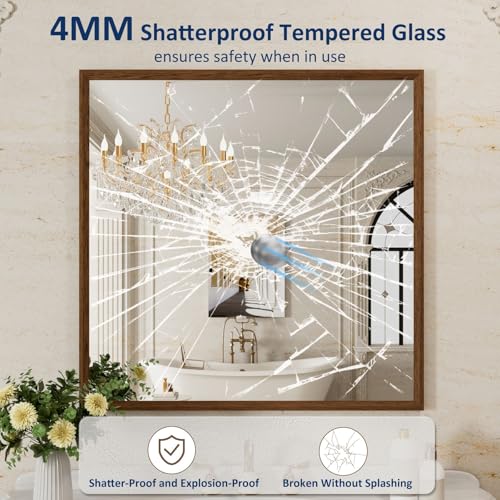 WEER Walnut Bathroom Vanity Mirror 36X36 Inch - color: Walnut, size: 36"L x 36"W