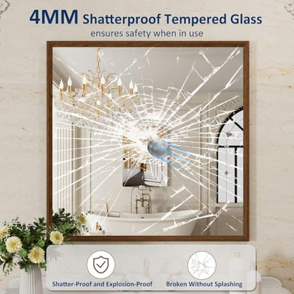 WEER Walnut Bathroom Vanity Mirror 36X36 Inch - color: Walnut, size: 36"L x 36"W