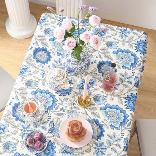 ISAENNE Designer French Linen Rectangular Tablecloth,79"x55"-Blanch - color: Blanch, size: 79" x 55" (Rectangular)
