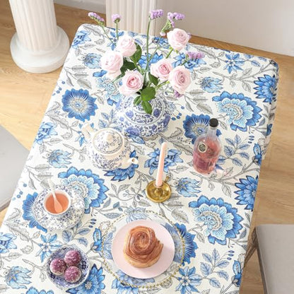 ISAENNE Designer French Linen Rectangular Tablecloth,79"x55"-Blanch - color: Blanch, size: 79" x 55" (Rectangular)