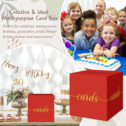 QIKSION Elegant Red Graduation Card Box, Gold Foil Gift Card Box for Party - color: Z02 Red and Gold Foil