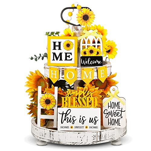 FairySandy 11 Pcs Sunflower Tiered Tray Decor Summer Rustic Home Farmhouse - style: Sunflower