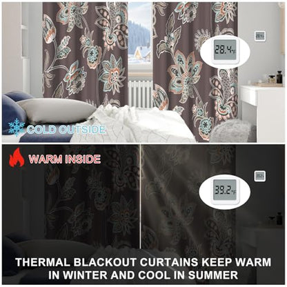 Floral Blackout Curtains for Bedroom and Living Room, Farmhouse Thermal Insulated Soundproof Privacy Drapes 84 Inch Length 2 Panels Set with Tassels Tiebacks, Paisley Patterned Room Darkening Curtains - color: Ornate Paisley Garden