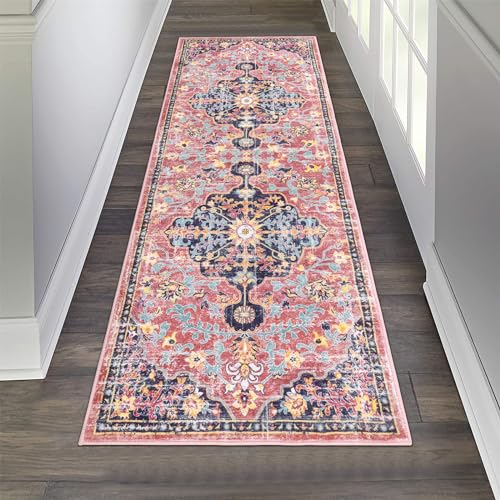 Pauwer Hallway Runner Rug 2x6, Washable Boho Kitchen Runner, Fuchsia Multi - color: Fuchsia Multi, size: 2' x 6' (Runner)