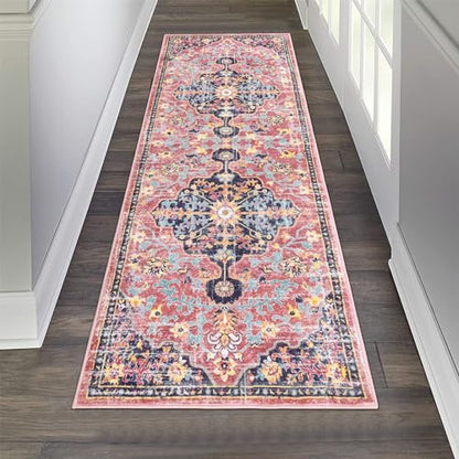 Pauwer Hallway Runner Rug 2x6, Washable Boho Kitchen Runner, Fuchsia Multi - color: Fuchsia Multi, size: 2' x 6' (Runner)
