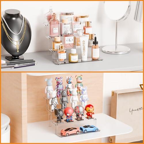 Yieach 4 Tier Clear Riser Display Stand - Tool-Free Assembly - 9 Inch Figure Display,Perfume Stand Organizer and Cologne Shelf,Small Acrylic Stands for Fragrance,Figure,Car,Collectibles and Funko Pop - size: 2 In Width-4 Tier