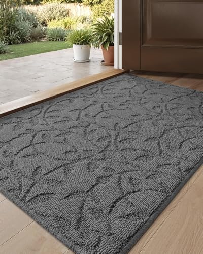 DEXI Front Door Mat Inside Entrance 24x36 Non Slip Entry Doormat Leaf Grey - color: Leaf Grey, size: 24" X 36" (Rectangular)