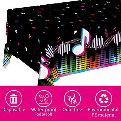 Gatherfun Music Party Disposable Tablecloth, Plastic Table Cover for Music Themed Birthday Party, 3 PCS, 54”x108” - style: Music