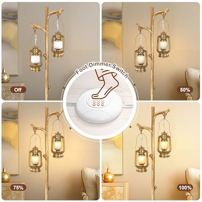 Scenekoy 68” Tall Gold Floor Lamp with Lanterns, Dimmable Brightness - color: Gold
