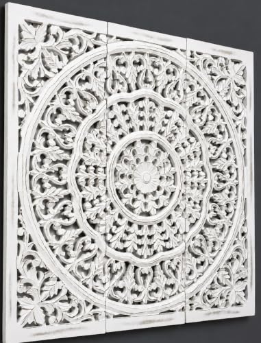 Wall art Decor - Wall Art Wall Décor Plaques Set of 3_36x12 Inch White Antique, Elegant Sculpture Wall Décor Panel to Enhance the Décor of Your Room or Office - color: White Antique, size: 36"L x 12"W