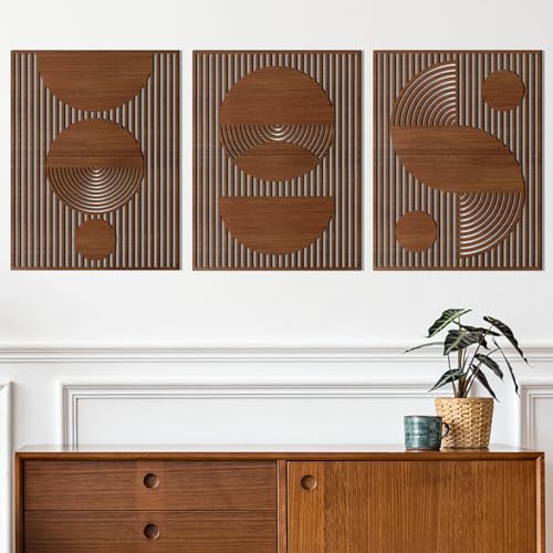 Abstract Wood Wall Art, Mid Century Modern Geometric Wooden Panels Set