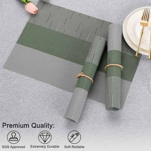 Placemats Set of 4, Vinyl Woven Heat-Resistant Place Mats - color: Gray Sage Green, size: Set of 4