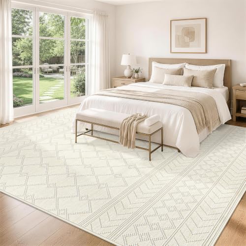 9x12 Area Rug For Living Room, Washable Beige Rugs Non Slip Low Pile - color: Beige, size: 9' x 12' (Rectangular)