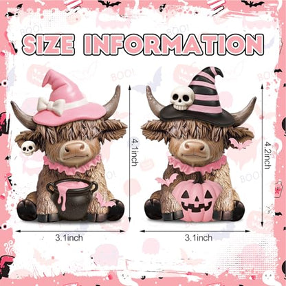 Karenhi 2 Pcs Pink Halloween Cow Figurines Resin Statues Tabletop Desk - style: Pink Ghost