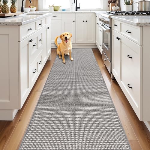 HEBE Washable Runner Rug 2'x10', Non Slip Low-Pile Hallway Rugs Runner - color: Grey/White, size: 2' x 10' (Rectangular)