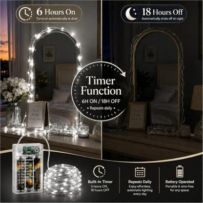 16FT 50LED Fairy Lights Battery Operated (Included), 2 Packs - color: White, size: 2 Pack - Batteries Included