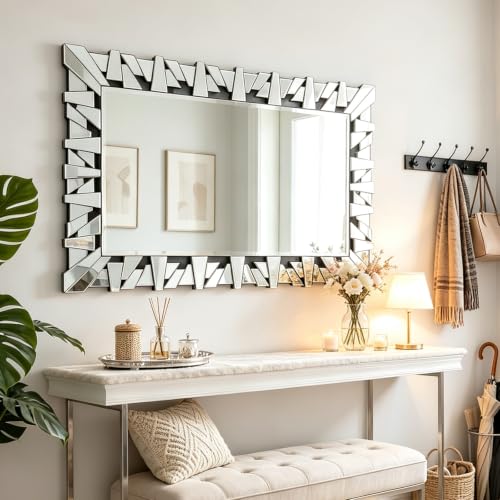 32"x47" Rectangular Large Wall Mirror for Decor with Glass Frame - size: 47"L x 32"W