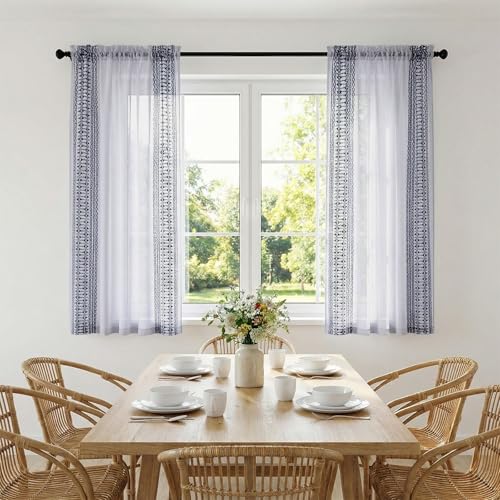 jinchan Floral Linen Sheer Boho Curtains 63 Inch Rod Pocket 2 Panels Gray - color: Boho Grey, size: 55"W x 63"L (Pack of 2)